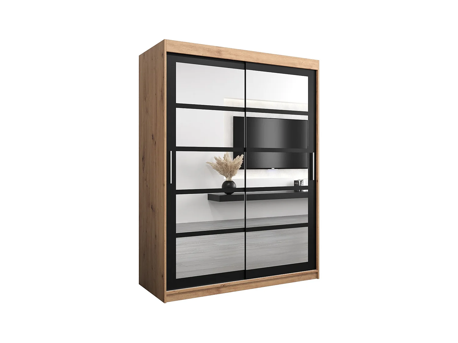 Schwebetürenschrank Roma 200/150/62 2-Türig (Artisan/Schwarz)