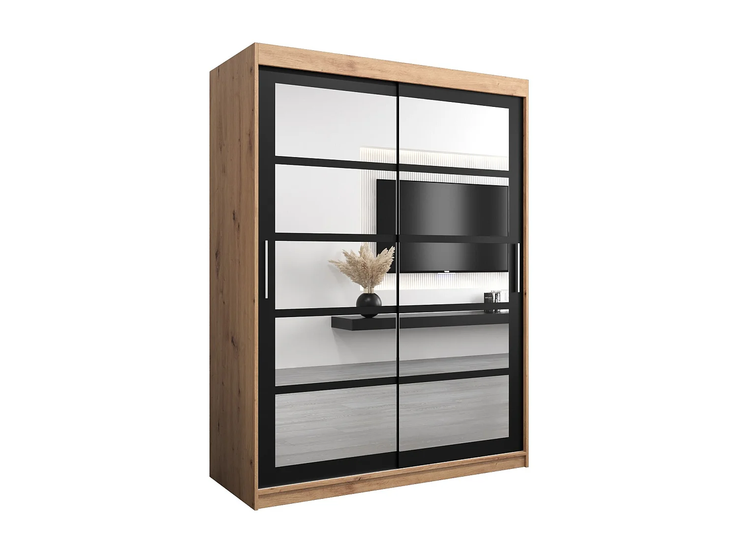 Roma 2 kledingkast met schuifdeuren 200/150/62 2 deuren (artisan/zwart)