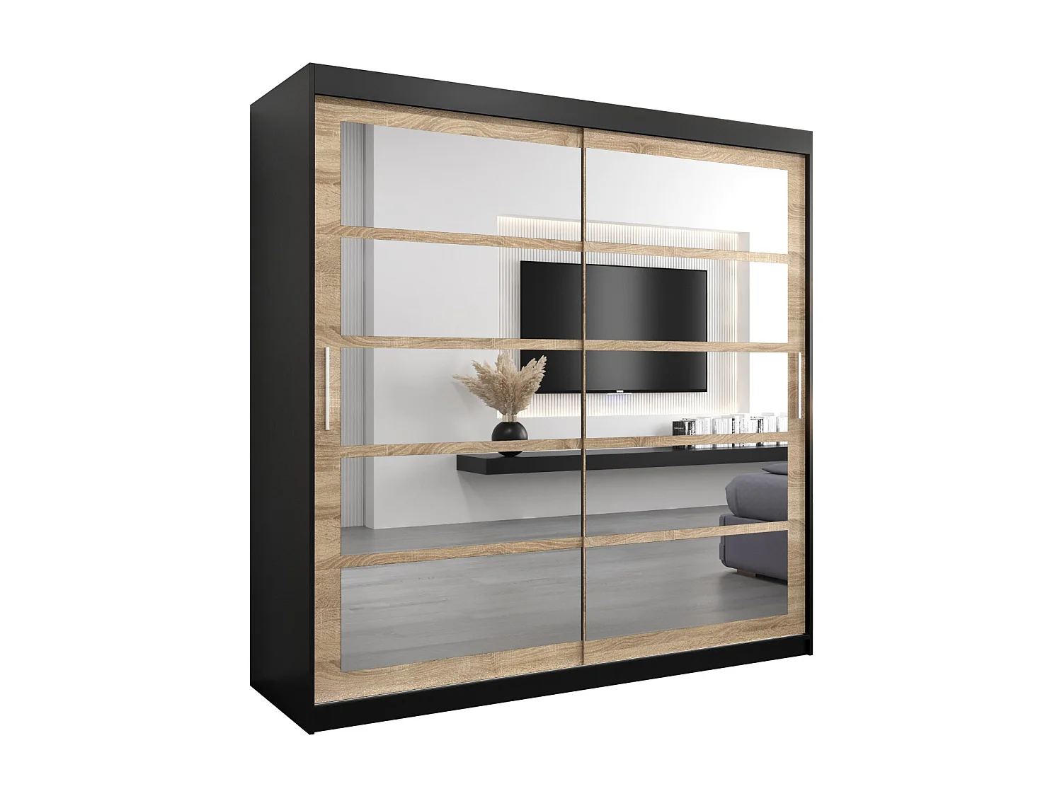 Schwebetürenschrank Roma 200/200/62 2-Türig (Schwarz/Sonoma)