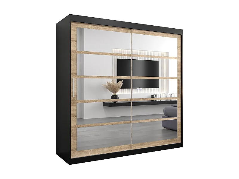 Roma 2 kledingkast met schuifdeuren 200/200/62 2 deuren (zwart/sonoma)