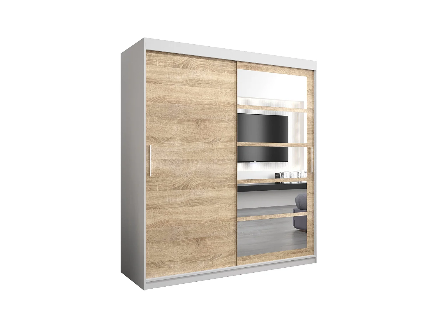 Armoire Roma 1 À Portes Coulissantes 200/180/62 2 portes (Blanc/Sonoma)