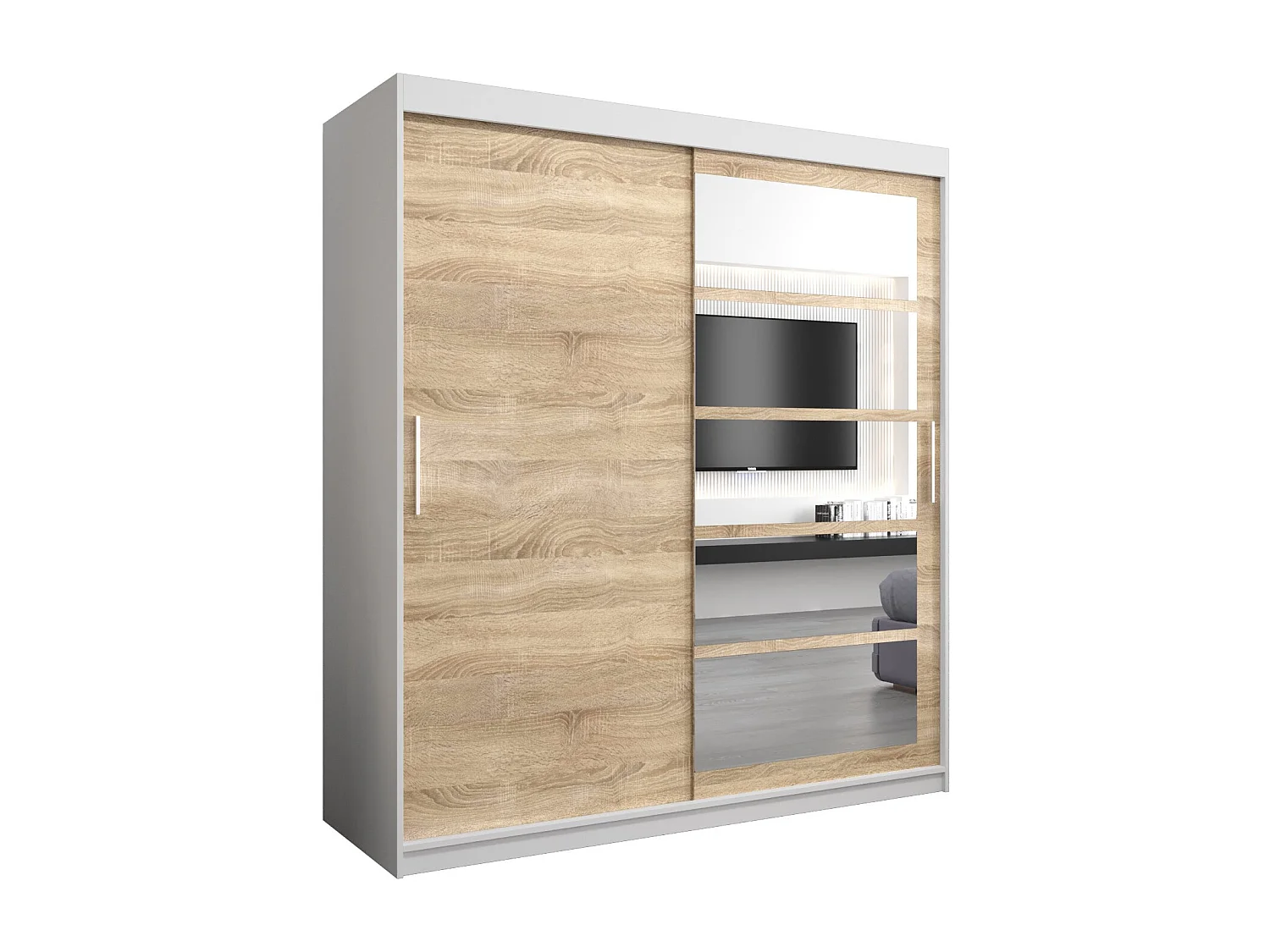 Armoire Roma 1 À Portes Coulissantes 200/180/62 2 portes (Blanc/Sonoma)