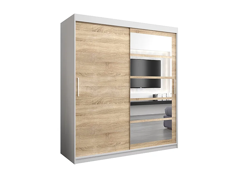 Armoire Roma 1 À Portes Coulissantes 200/180/62 2 portes (Blanc/Sonoma)