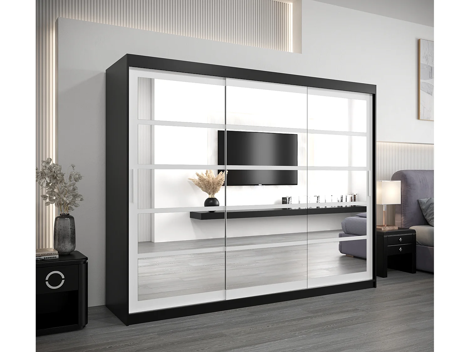 Roma 2 kledingkast met schuifdeuren 200/250/62 3 deuren (zwart/wit)