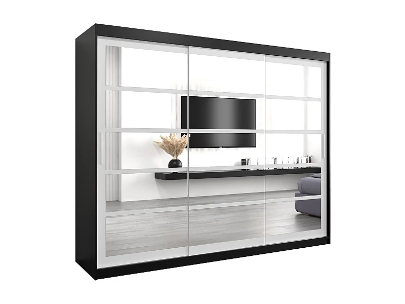 Roma 2 kledingkast met schuifdeuren 200/250/62 3 deuren (zwart/wit)