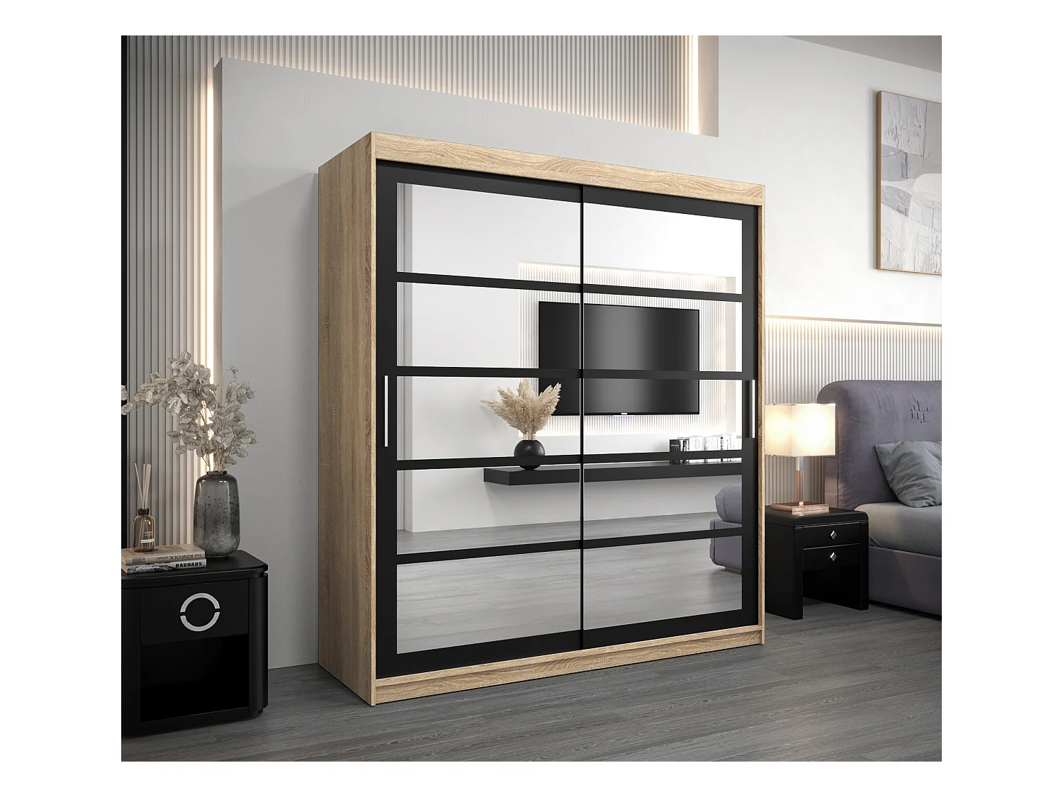 Armadio Roma 2 ad ante scorrevoli 200/180/62 2 porte (sonoma/nero)