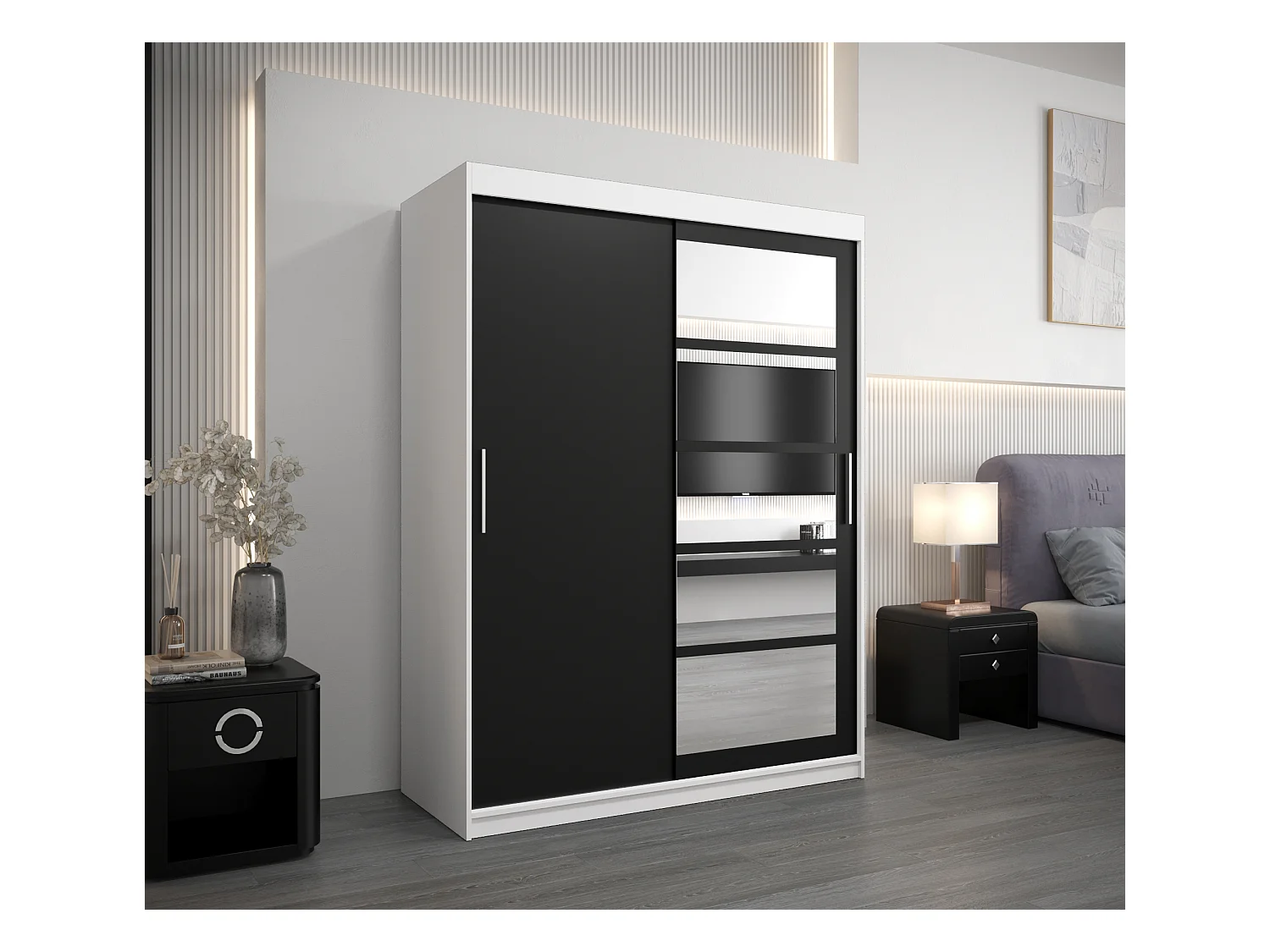 Roma 1 kledingkast met schuifdeuren 200/150/62 2 deuren (wit/zwart)