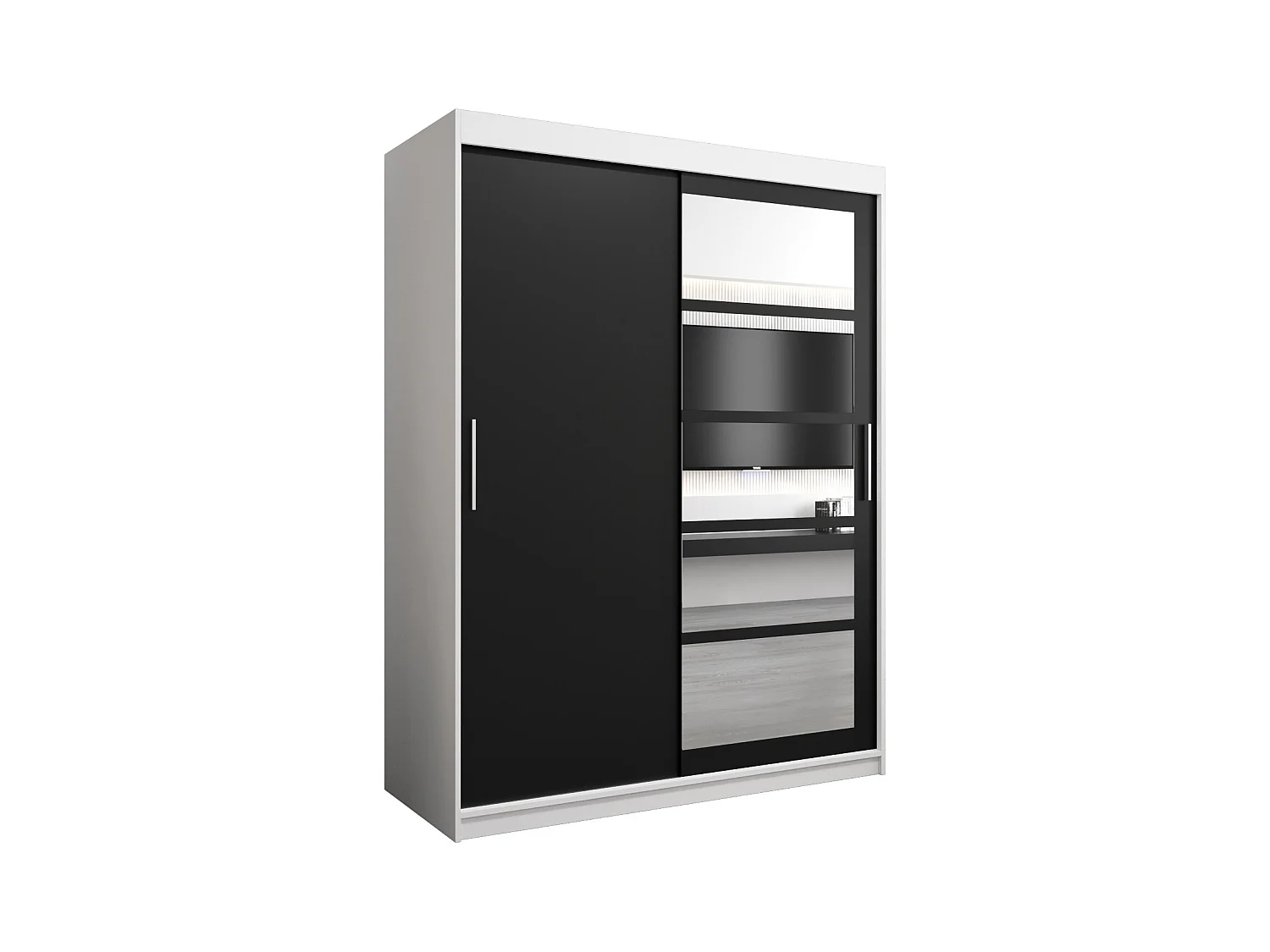 Armoire Roma 1 À Portes Coulissantes 200/150/62 2 portes (Blanc/Noir)