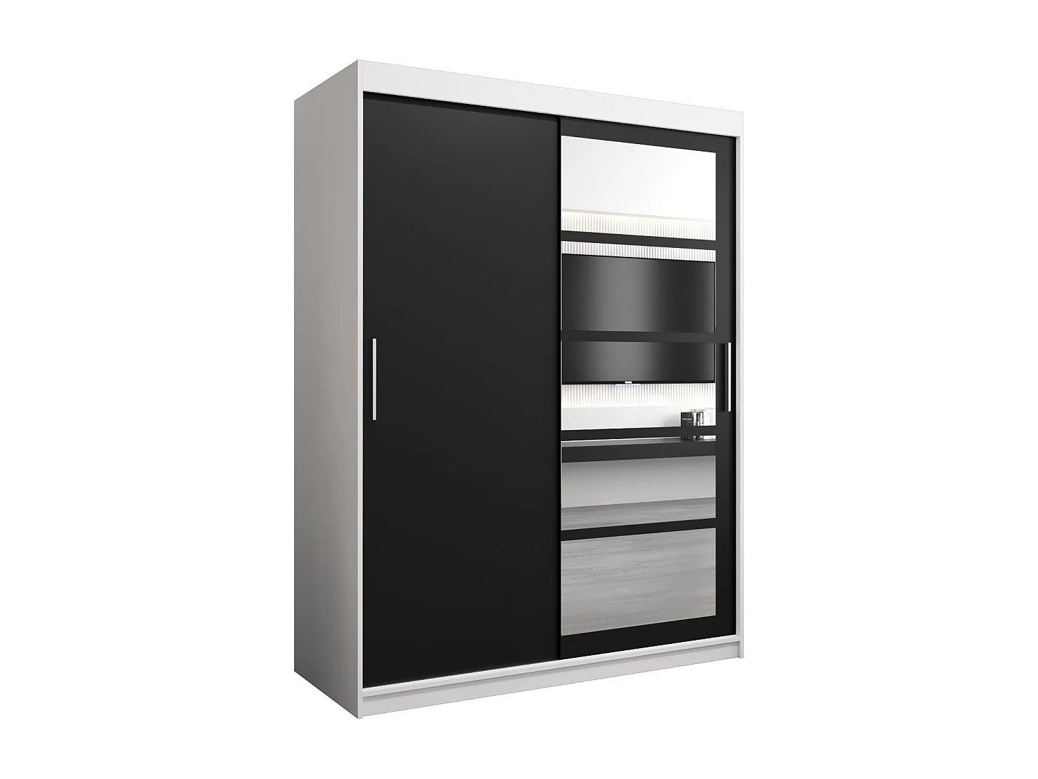 Schwebetürenschrank Roma 200/150/62 2-Türig (Weiß/Schwarz)
