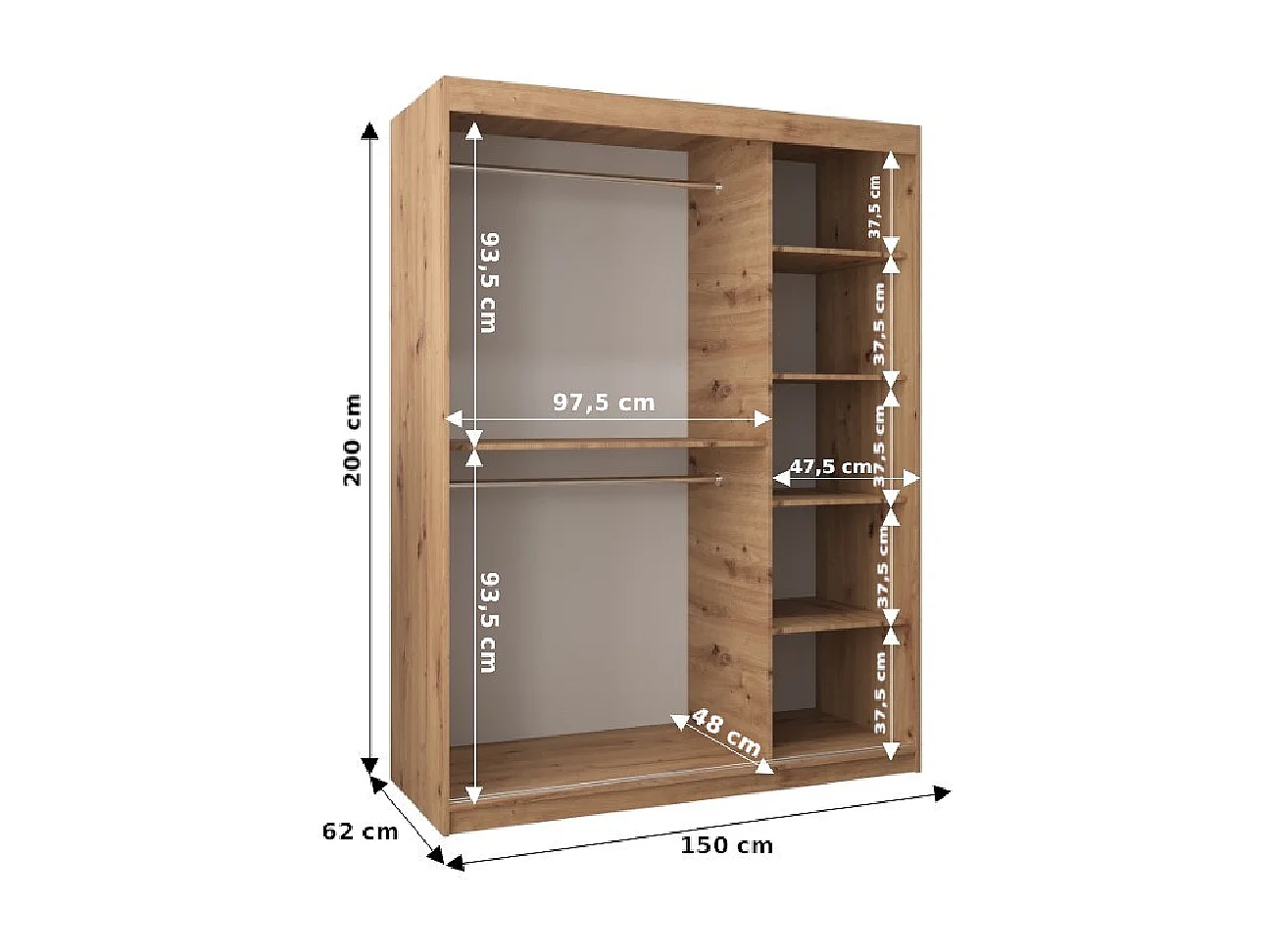 Armoire Roma 1 À Portes Coulissantes 200/150/62 2 portes (Blanc/Noir)