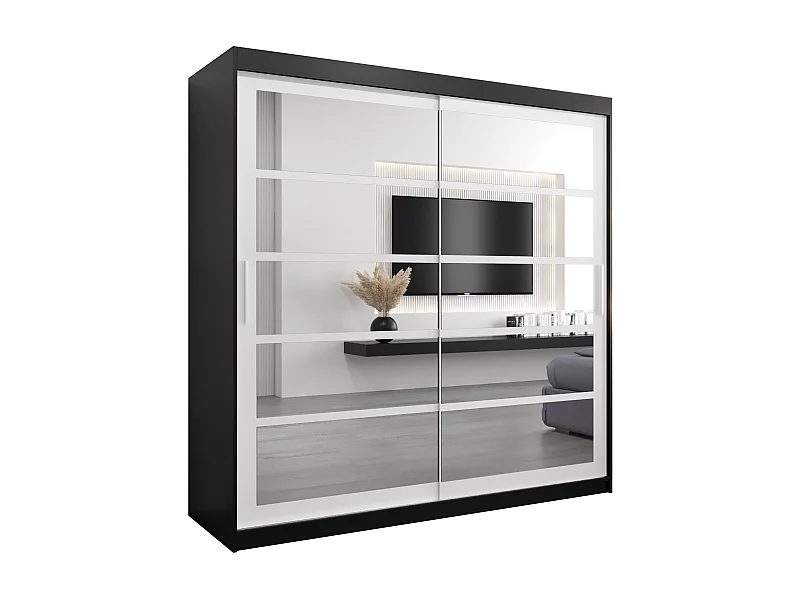 Roma 2 kledingkast met schuifdeuren 200/200/62 2 deuren (zwart/wit)