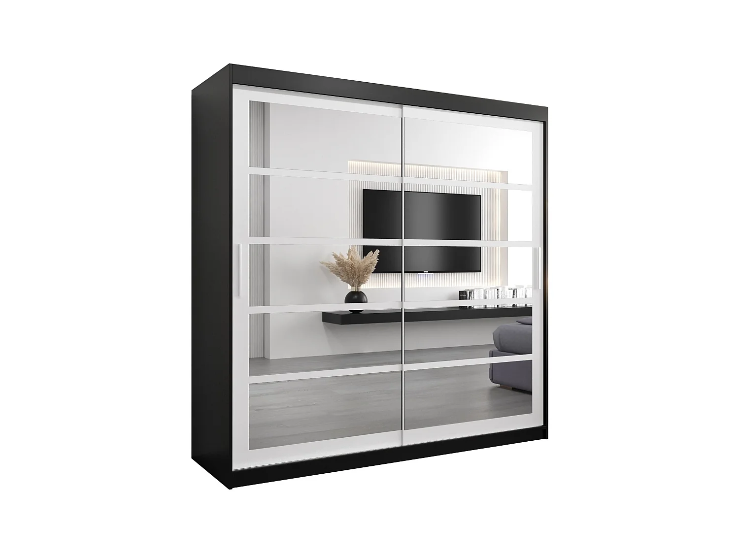 Roma 2 kledingkast met schuifdeuren 200/200/62 2 deuren (zwart/wit)