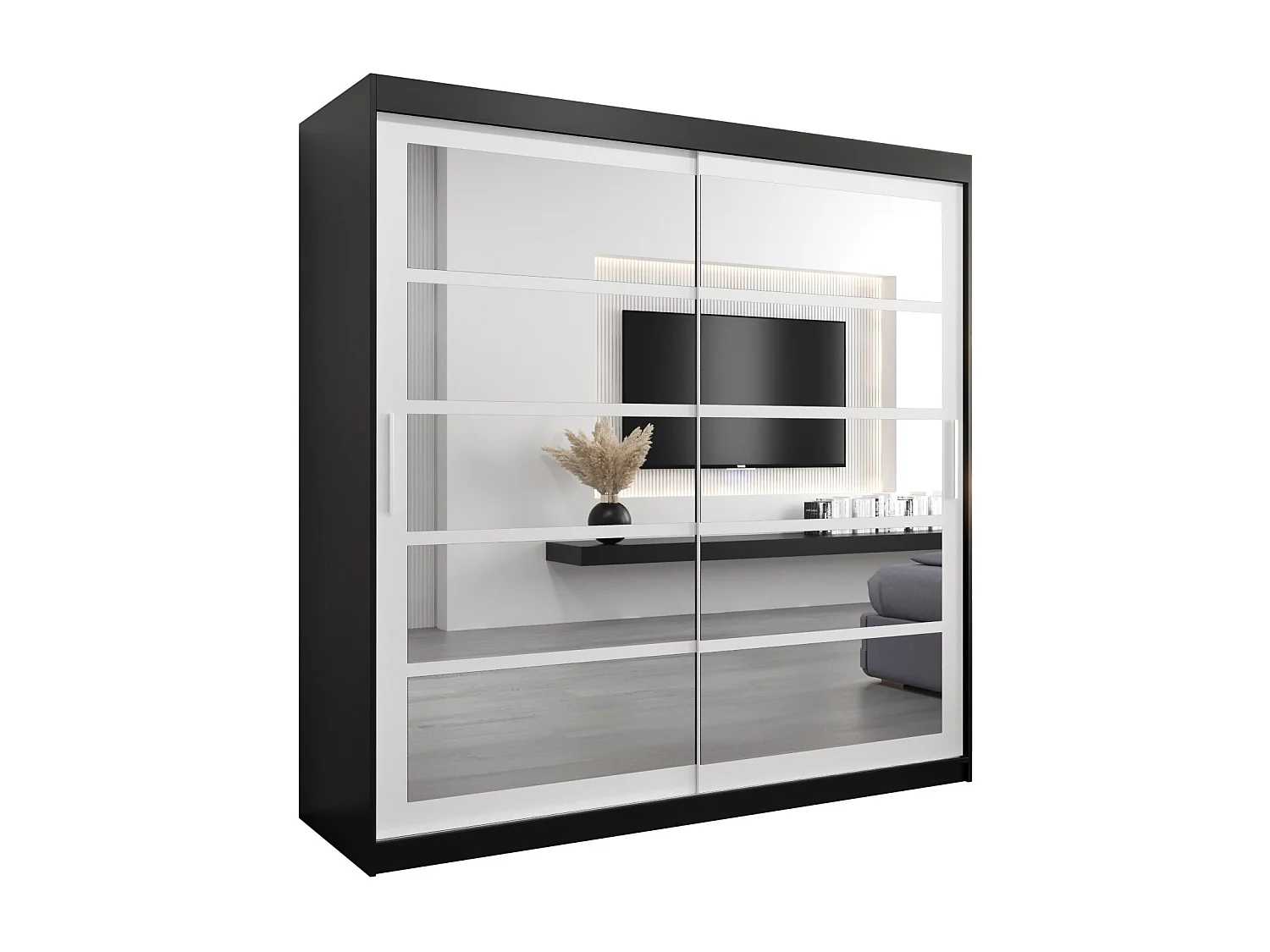 Schwebetürenschrank Roma 200/200/62 2-Türig (Schwarz/Weiß)