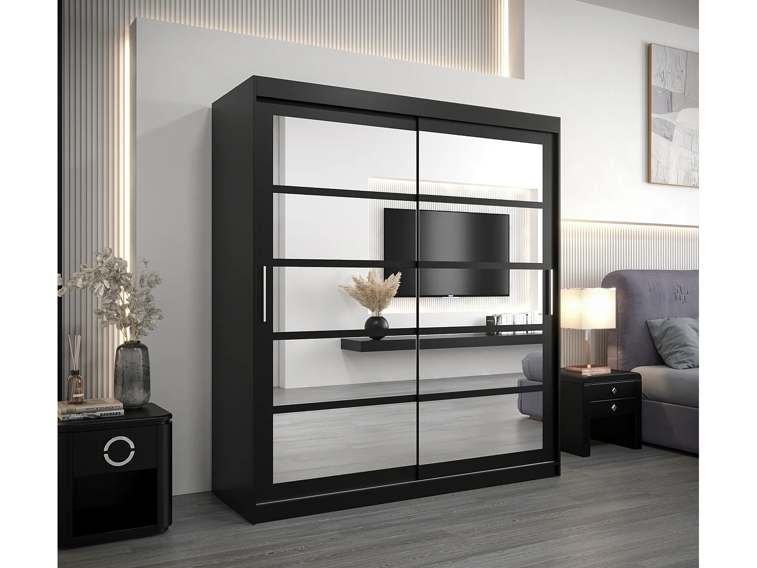 Armoire Roma 2 À Portes Coulissantes 200/180/62 2 portes (Noir/Noir)