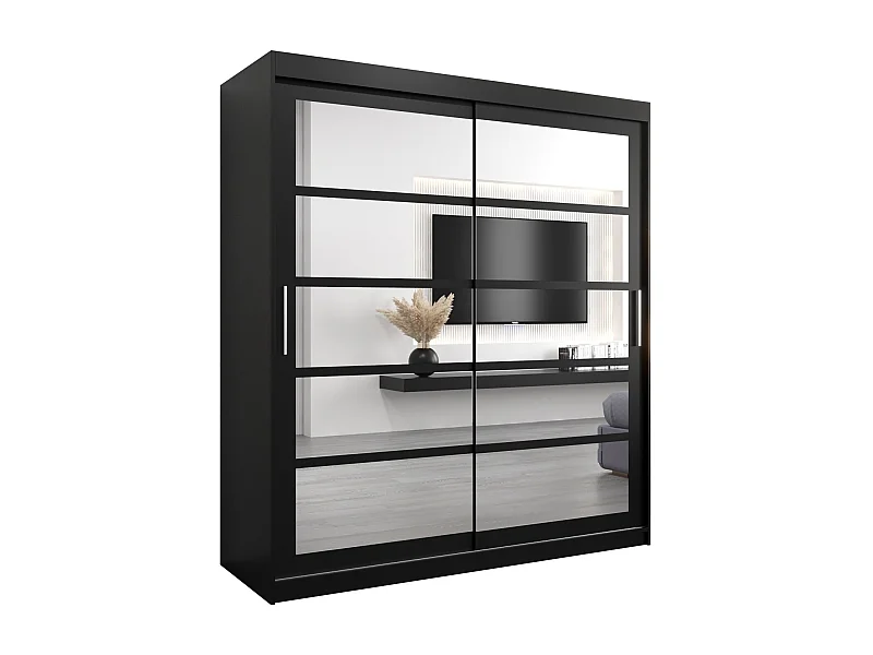 Schwebetürenschrank Roma 200/180/62 2-Türig (Schwarz)