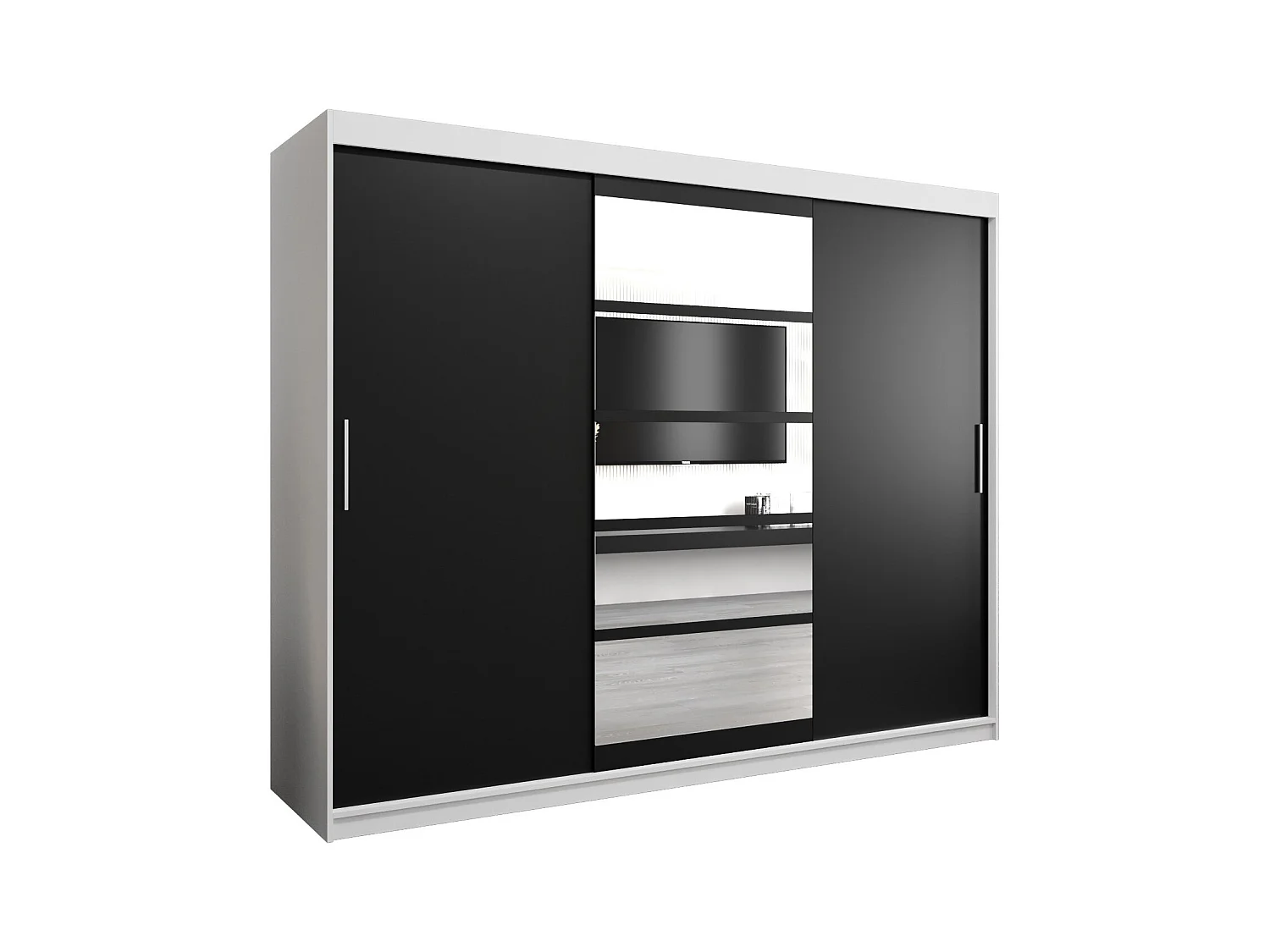 Schwebetürenschrank Roma 200/250/62 2-Türig (Weiß/Schwarz)