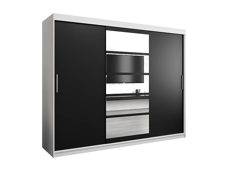 Roma 1 kledingkast met schuifdeuren 200/250/62 3 deuren (wit/zwart)
