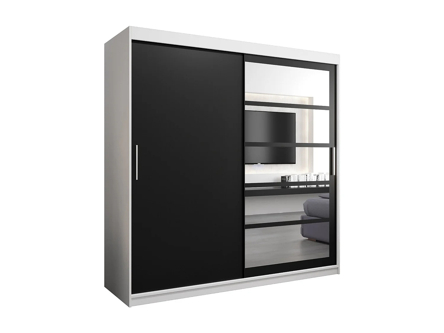 Schwebetürenschrank Roma 200/200/62 2-Türig (Weiß/Schwarz)