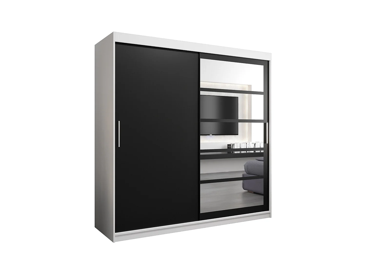 Schwebetürenschrank Roma 200/200/62 2-Türig (Weiß/Schwarz)