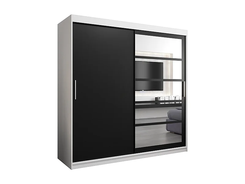 Schwebetürenschrank Roma 200/200/62 2-Türig (Weiß/Schwarz)