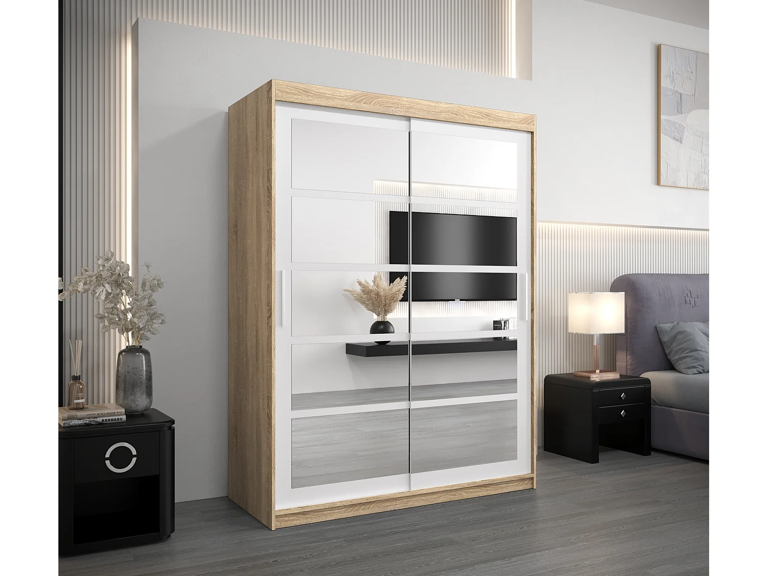 Armoire Roma 2 À Portes Coulissantes 200/150/62 2 portes (Sonoma/Blanc)