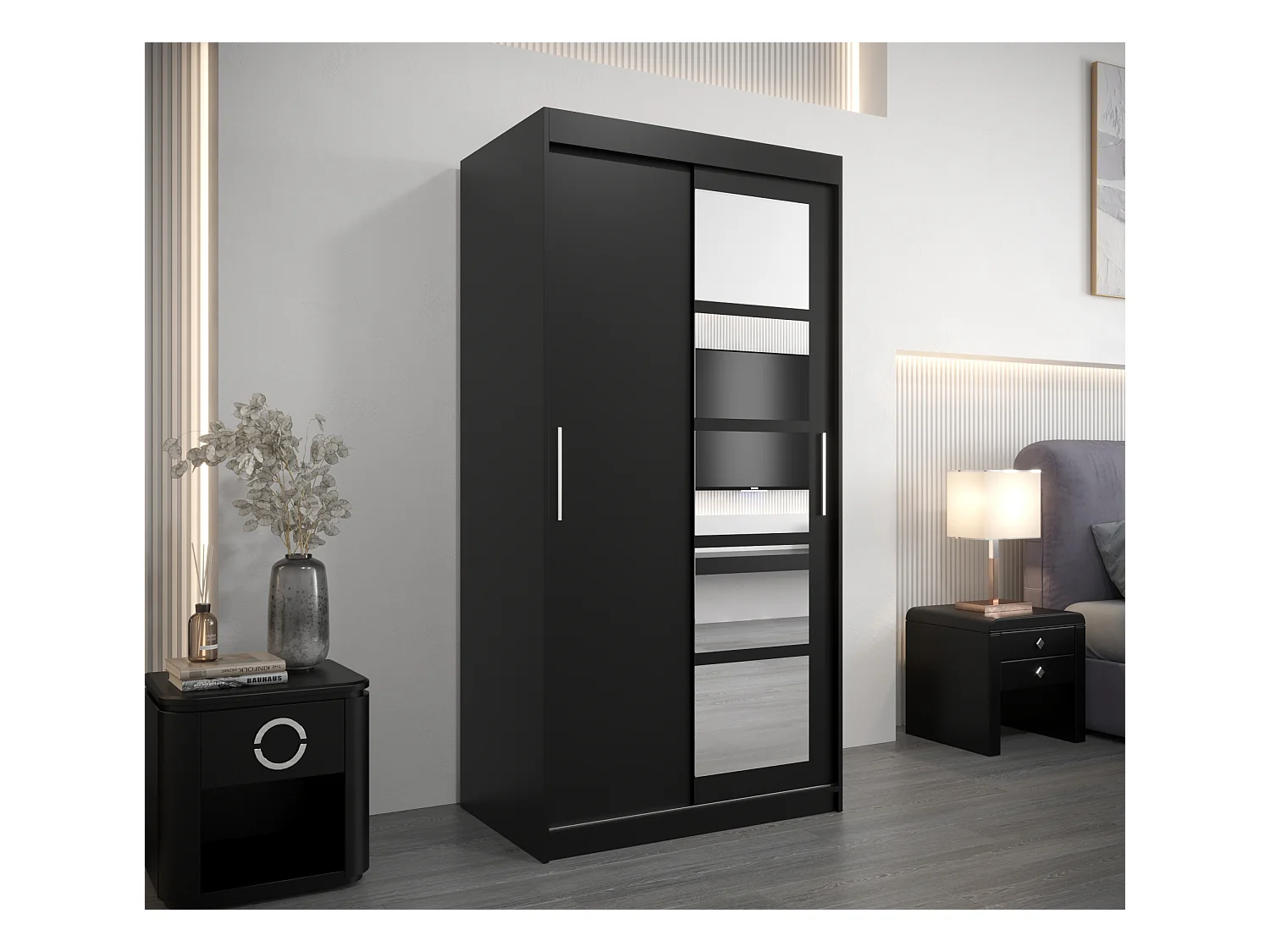 Schwebetürenschrank Roma 200/100/62 2-Türig (Schwarz)