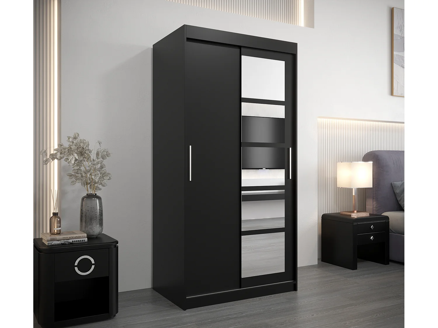 Armoire Roma 1 À Portes Coulissantes 200/100/62 2 portes (Noir/Noir)