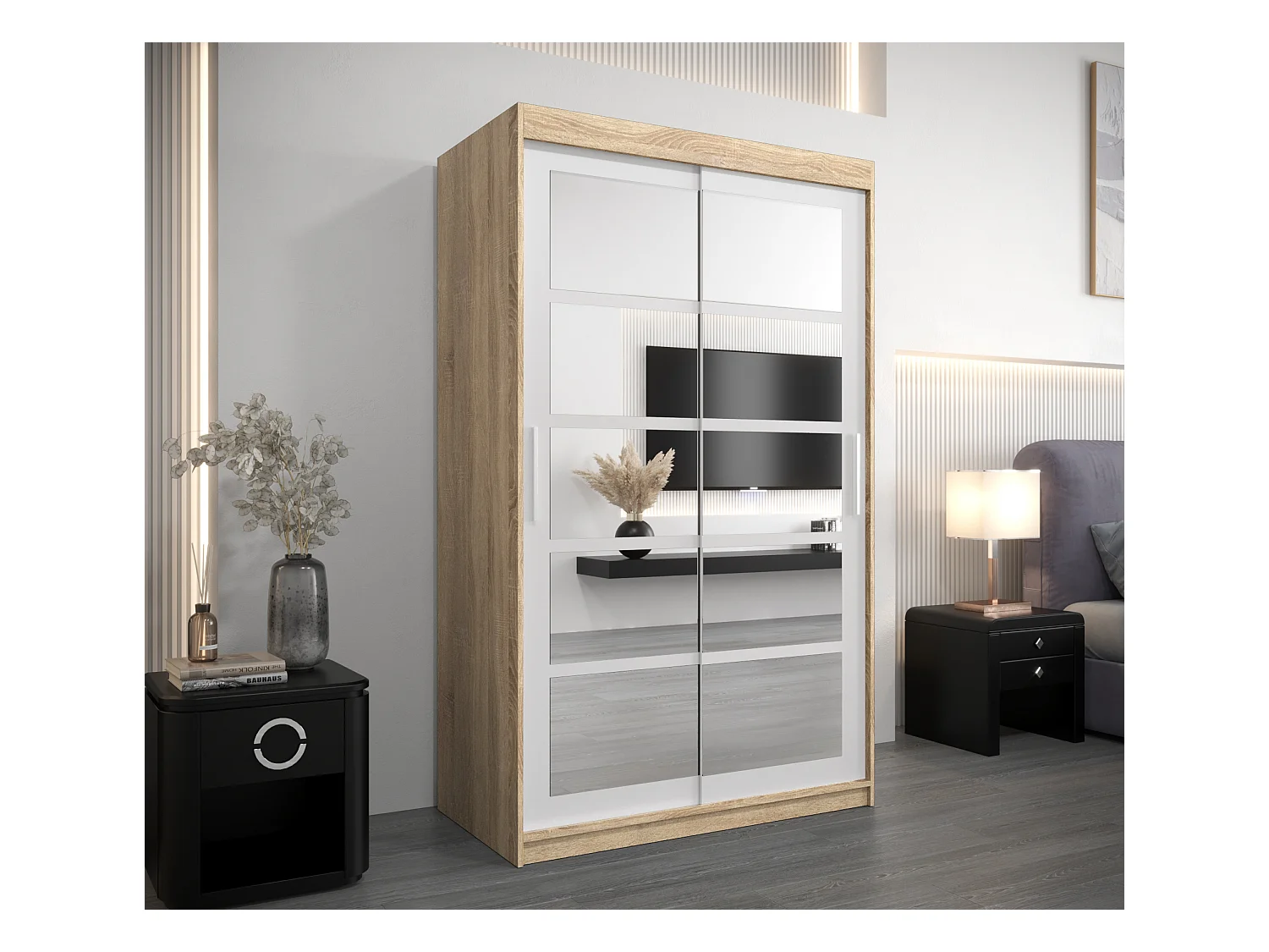 Roma 2 kledingkast met schuifdeuren 200/120/62 2 deuren (sonoma/wit)