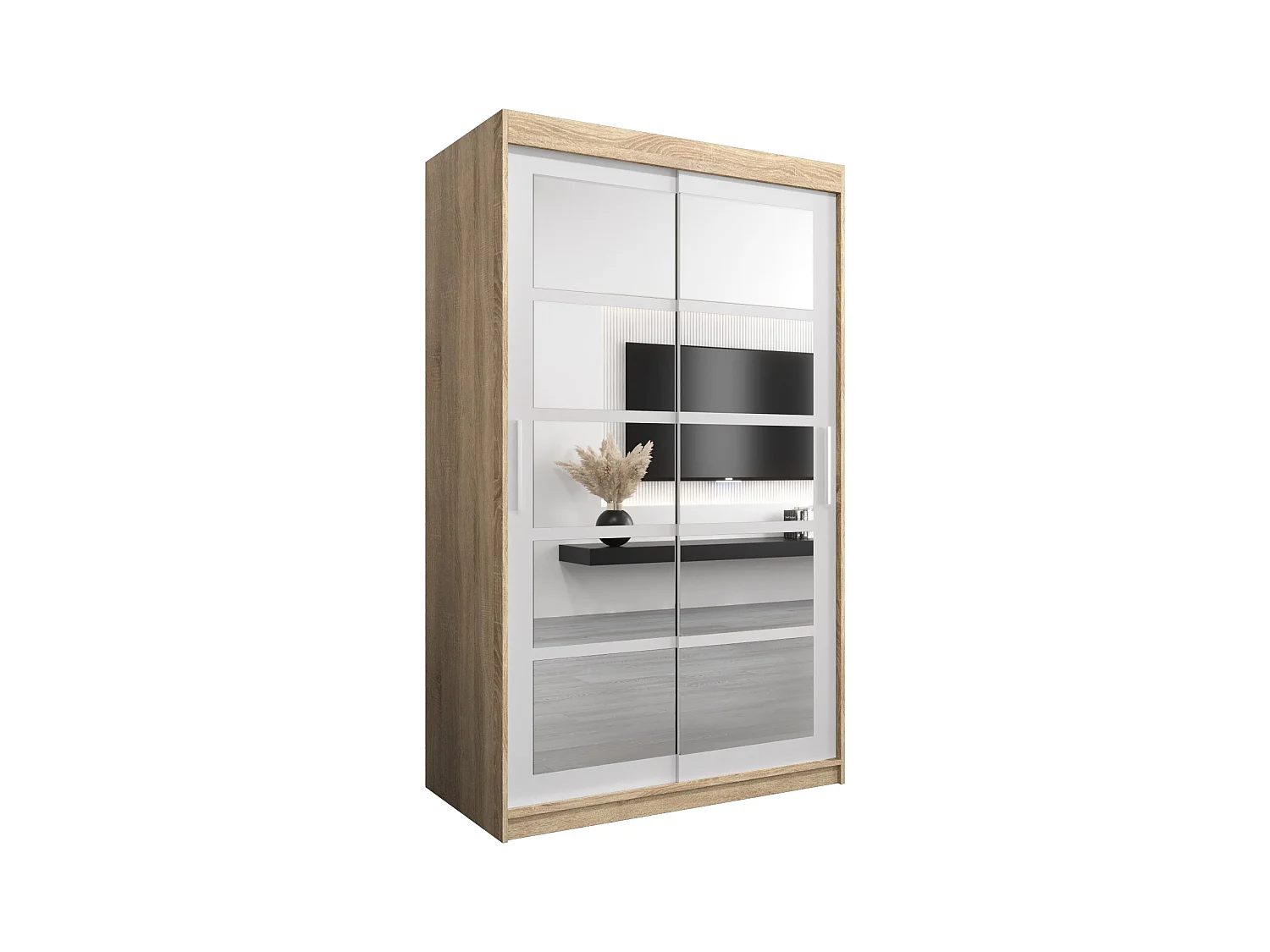 Schwebetürenschrank Roma 200/120/62 2-Türig (Sonoma/Weiß)