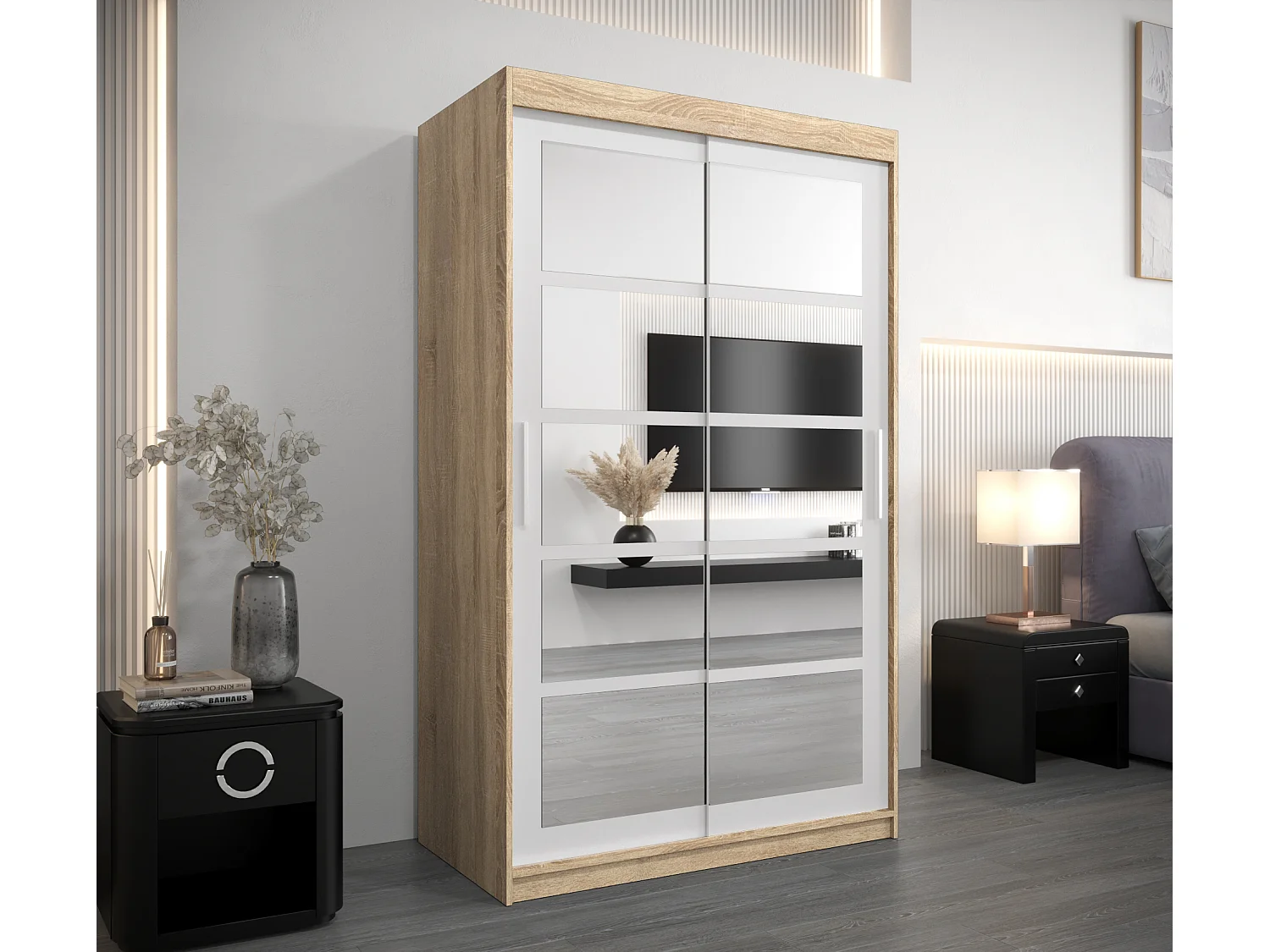 Armoire Roma 2 À Portes Coulissantes 200/120/62 2 portes (Sonoma/Blanc)