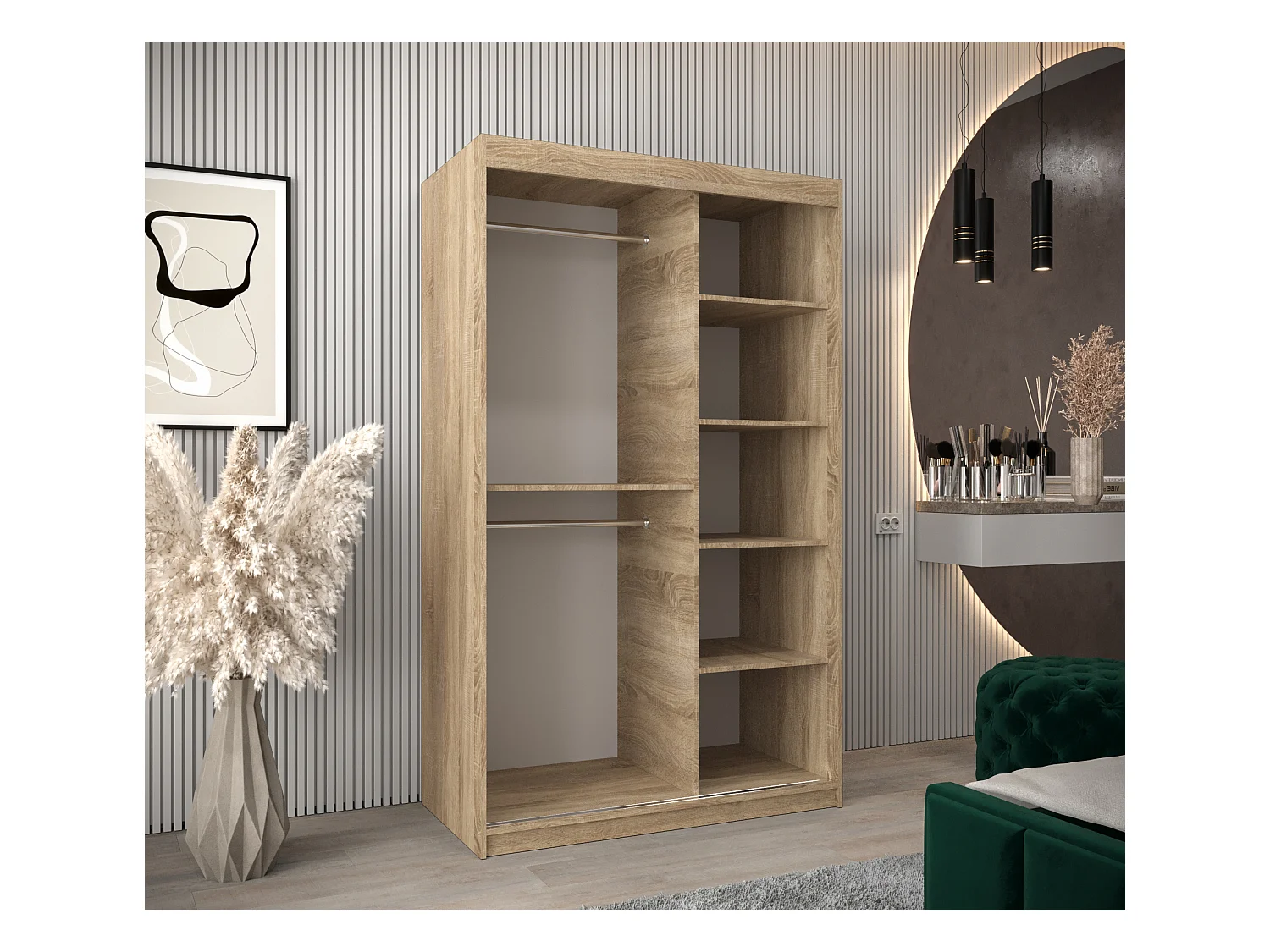 Armoire Roma 1 À Portes Coulissantes 200/120/62 2 portes (Sonoma/Blanc)