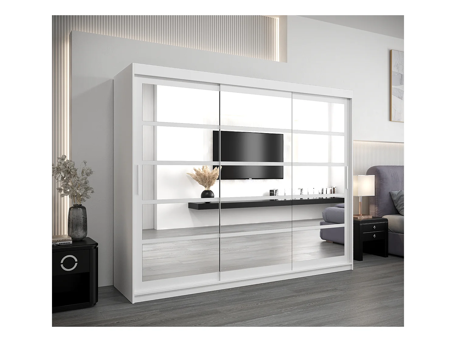 Armoire Roma 2 À Portes Coulissantes 200/250/62 3 Portes (Blanc/Blanc)