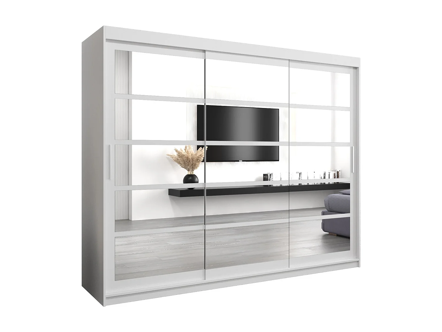 Armoire Roma 2 À Portes Coulissantes 200/250/62 3 Portes (Blanc/Blanc)