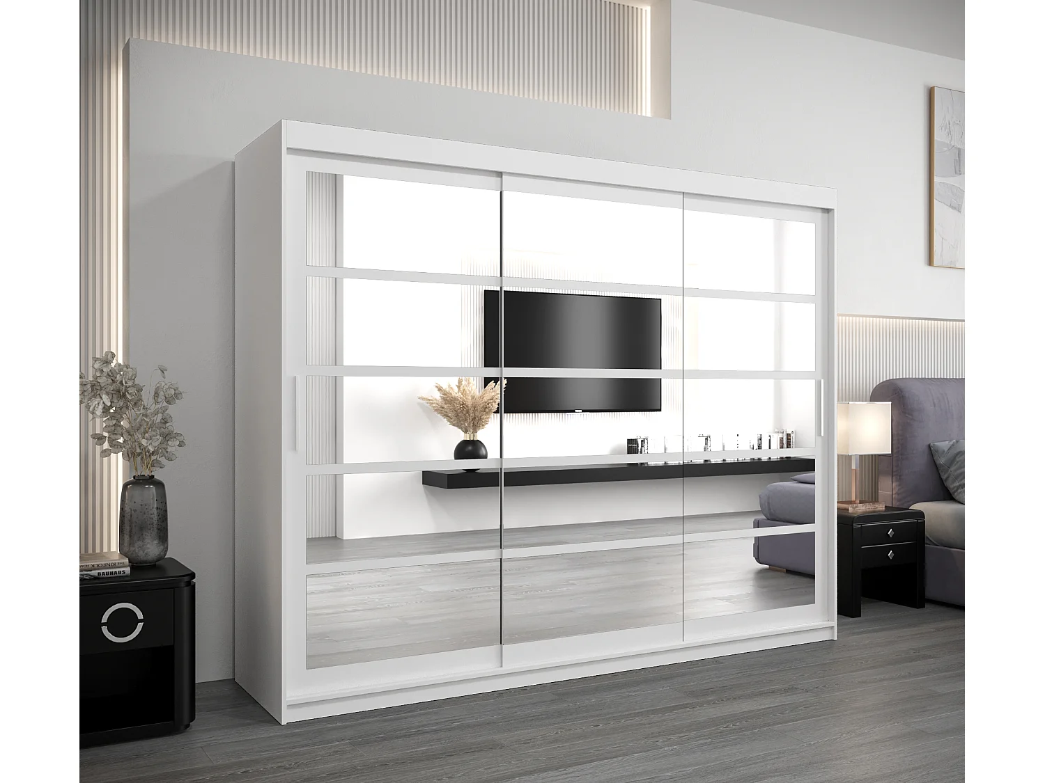 Armoire Roma 2 À Portes Coulissantes 200/250/62 3 Portes (Blanc/Blanc)