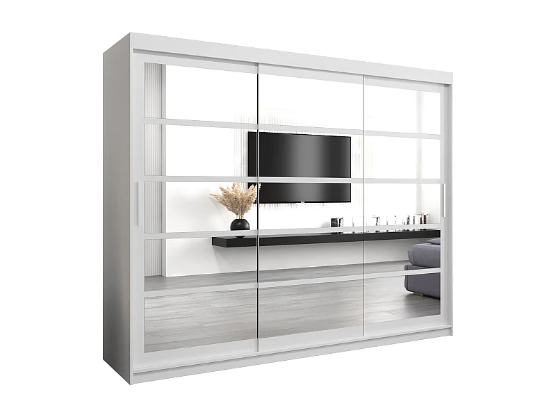 Armoire Roma 2 À Portes Coulissantes 200/250/62 3 Portes (Blanc/Blanc)