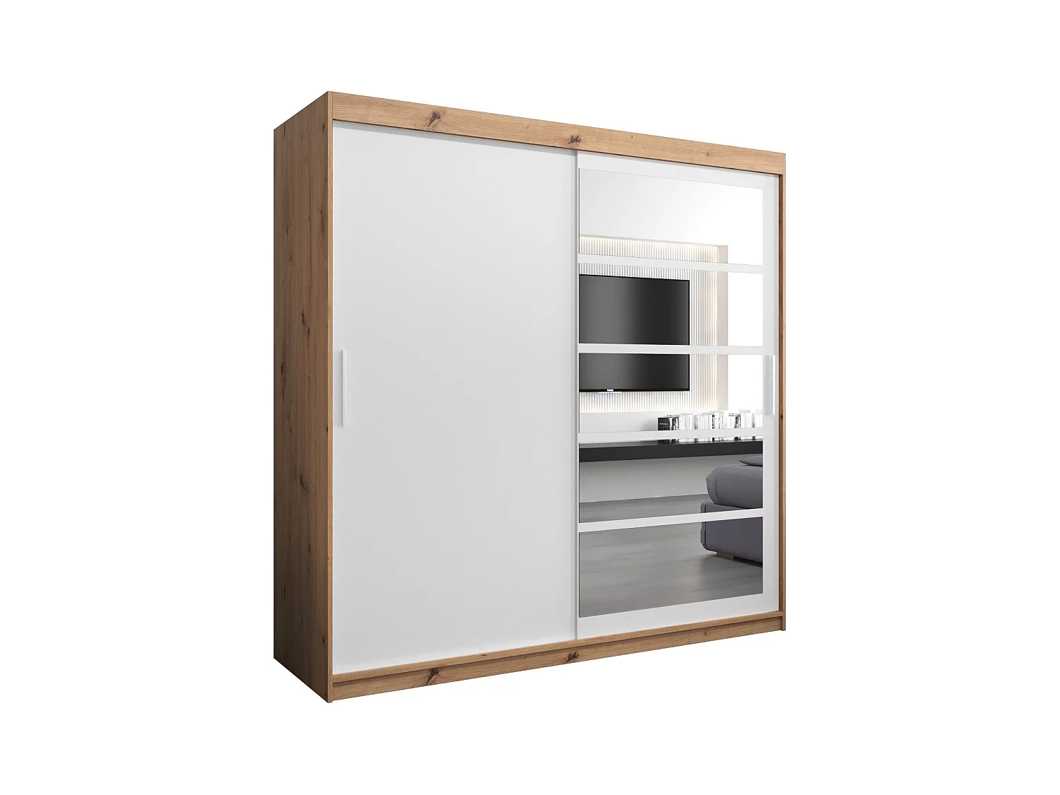 Schwebetürenschrank Roma 200/200/62 2-Türig (Artisan/Weiß)