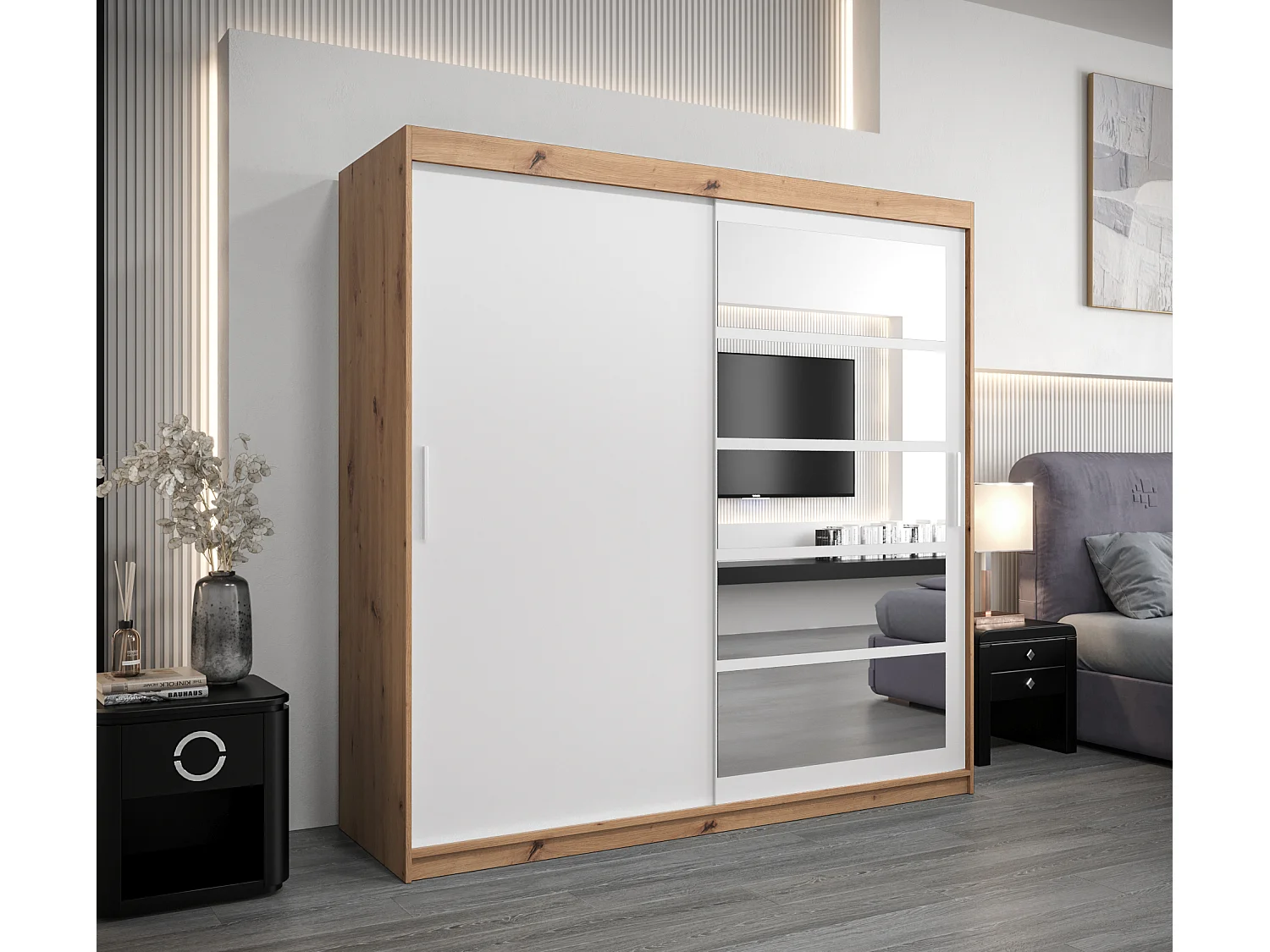 Armoire Roma 1 À Portes Coulissantes 200/200/62 2 portes (Artisan/Blanc)