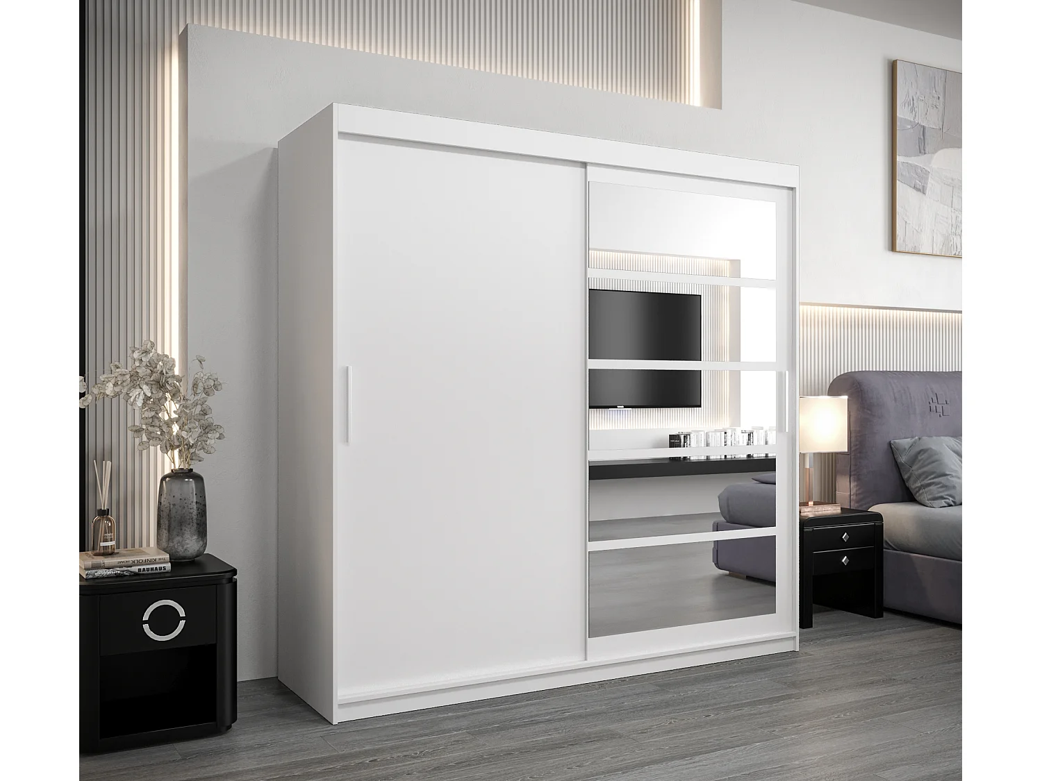 Armoire Roma 1 À Portes Coulissantes 200/200/62 2 portes (Blanc/Blanc)