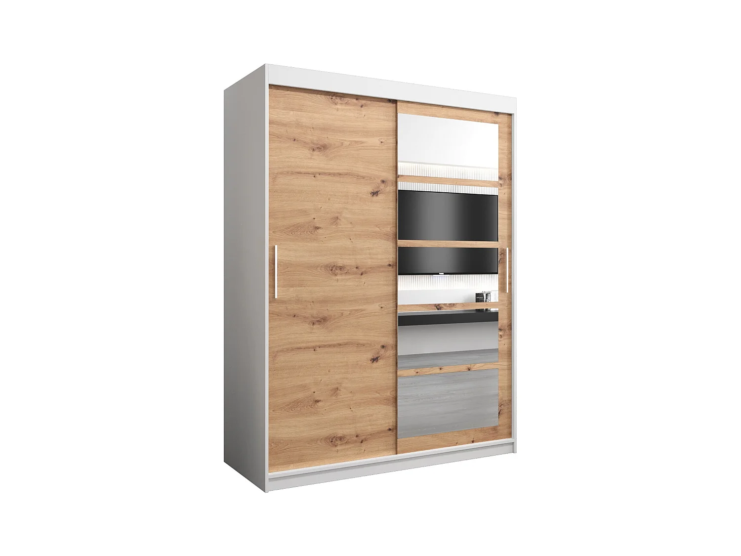 Armoire Roma 1 À Portes Coulissantes 200/150/62 2 portes (Blanc/Artisan)