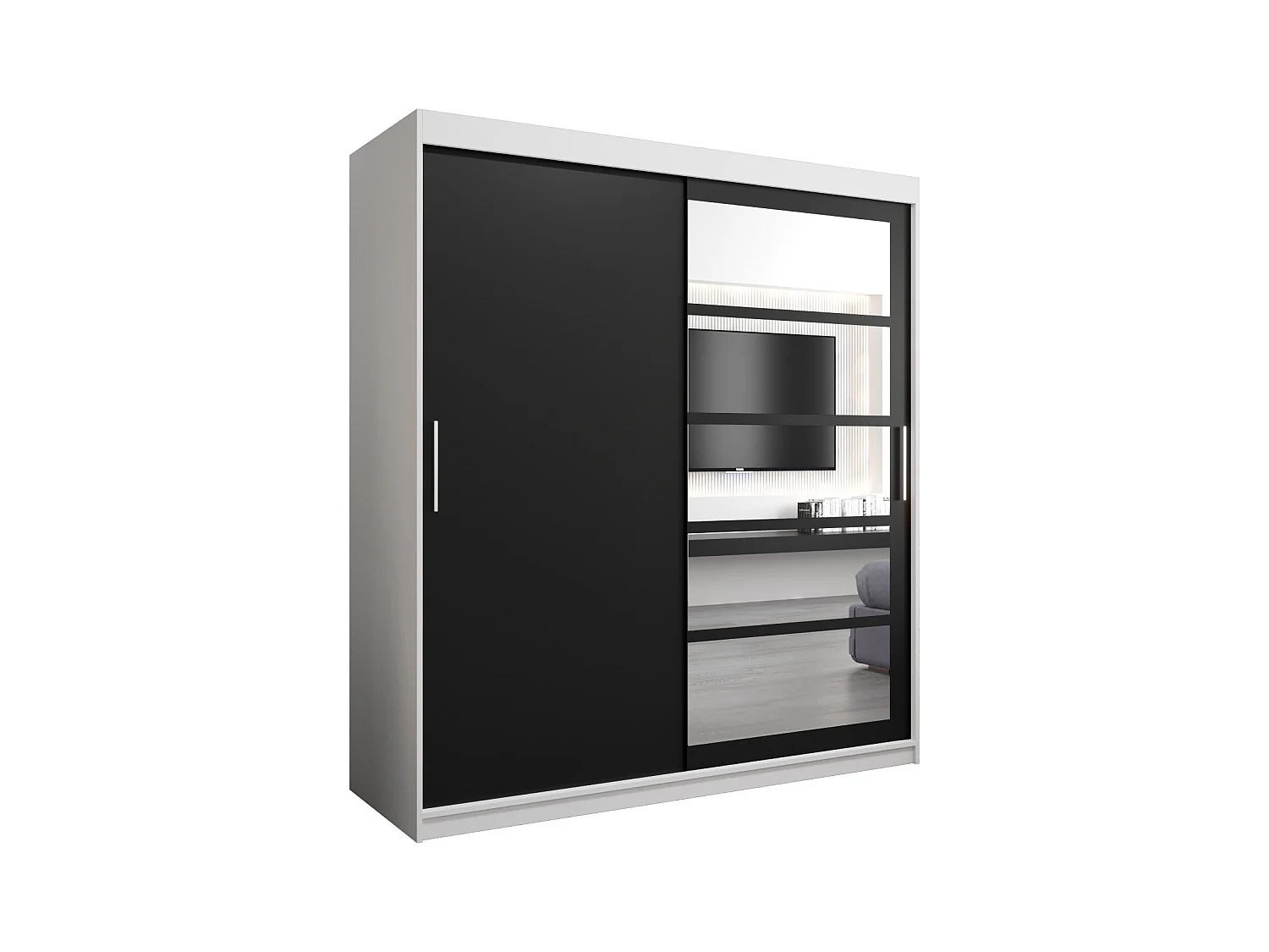 Armoire Roma 1 À Portes Coulissantes 200/180/62 2 portes (Blanc/Noir)