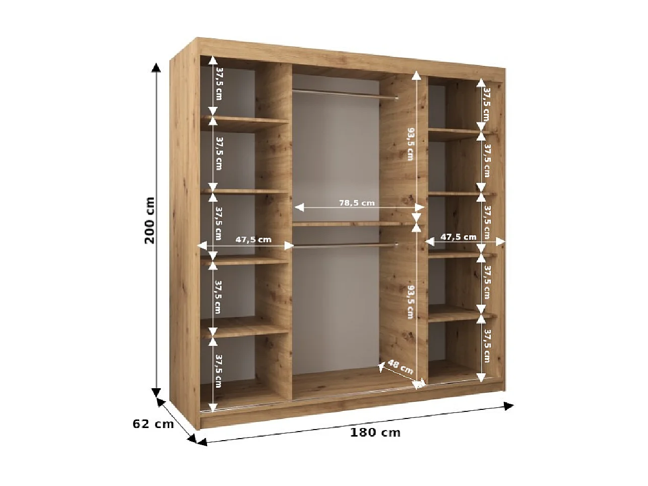 Armoire Roma 1 À Portes Coulissantes 200/180/62 2 portes (Blanc/Noir)