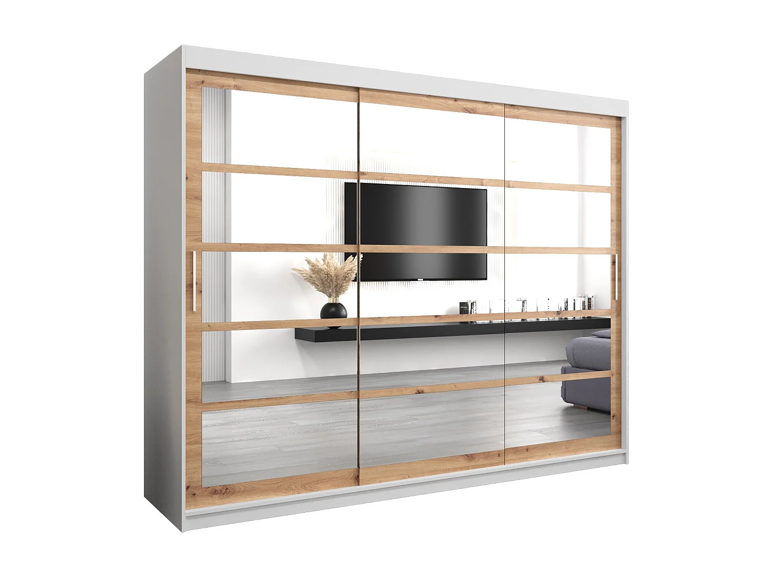 Armoire Roma 2 À Portes Coulissantes 200/250/62 3 Portes (Blanc/Artisan)