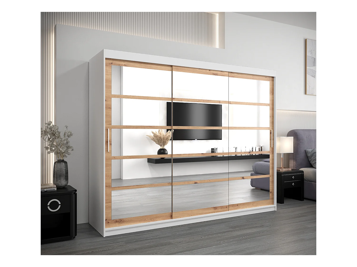 Armoire Roma 2 À Portes Coulissantes 200/250/62 3 Portes (Blanc/Artisan)