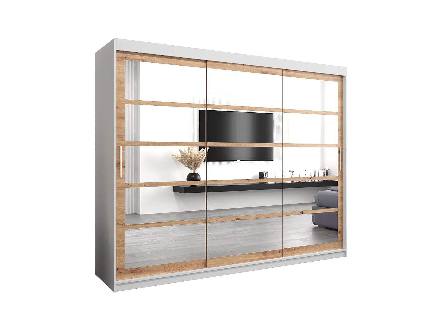 Schwebetürenschrank Roma 200/250/62 2-Türig (Weiß/Artisan)