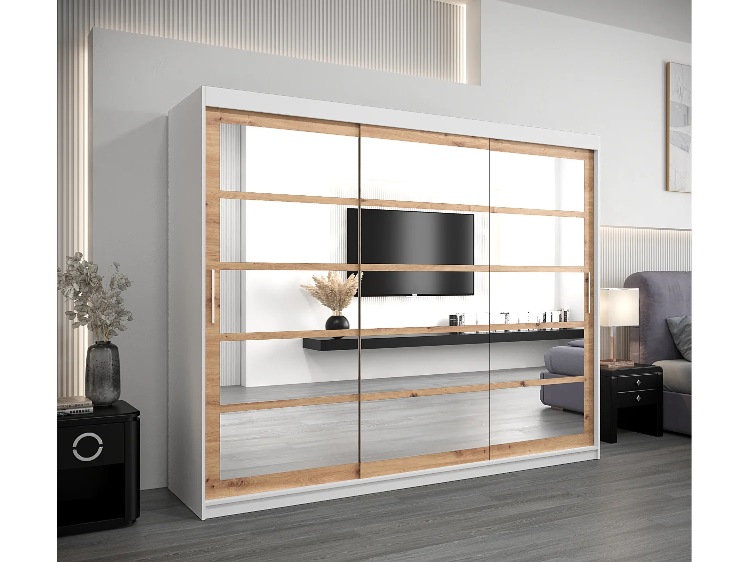 Armoire Roma 2 À Portes Coulissantes 200/250/62 3 Portes (Blanc/Artisan)