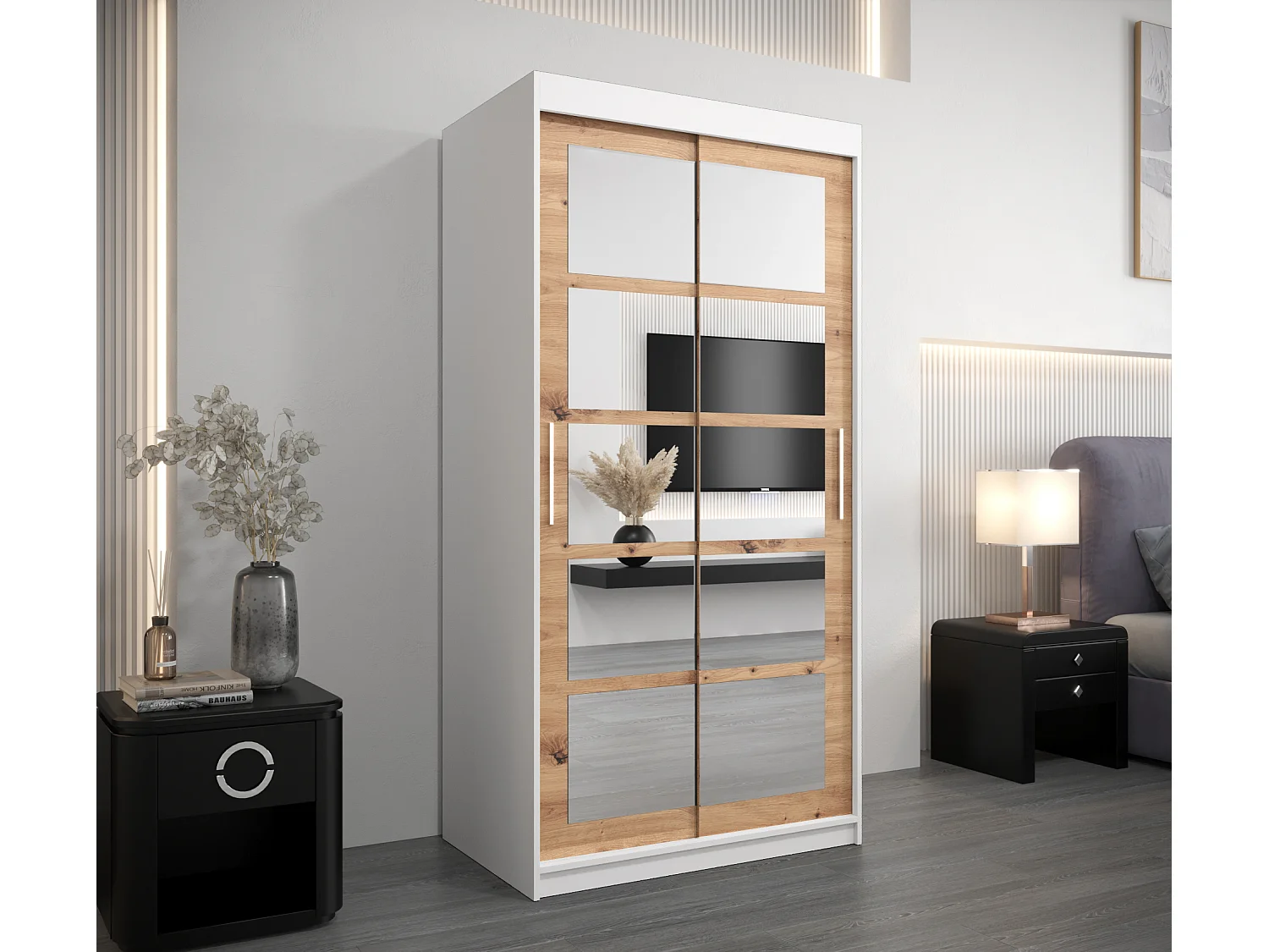 Roma 2 kledingkast met schuifdeuren 200/100/62 2 deuren (wit/artisan)