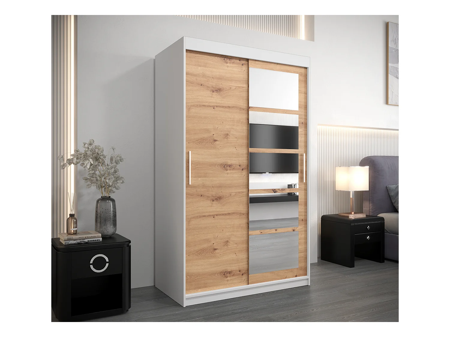 Armoire Roma 1 À Portes Coulissantes 200/120/62 2 portes (Blanc/Artisan)