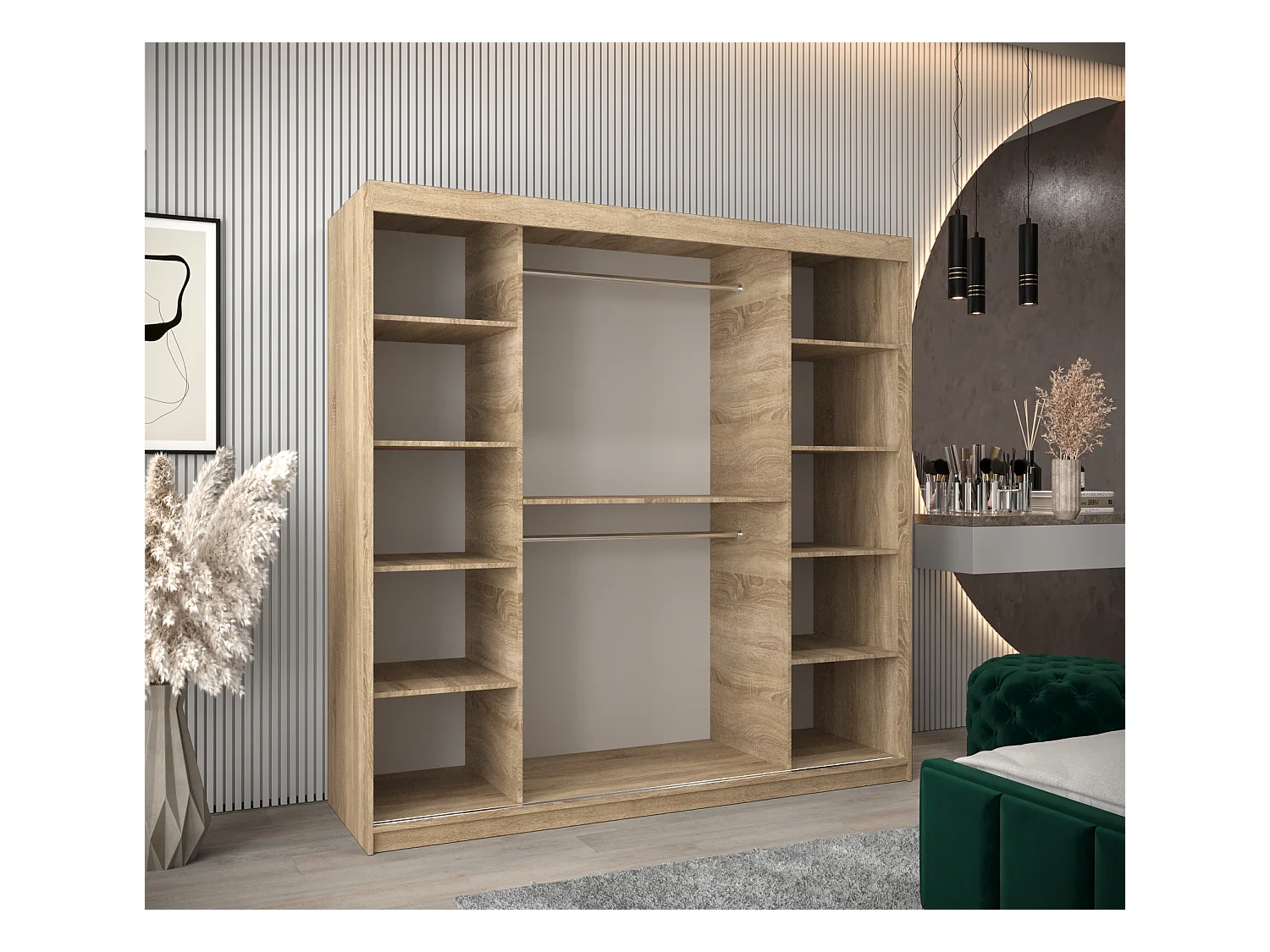 Schwebetürenschrank Roma 200/200/62 2-Türig (Sonoma/Schwarz)