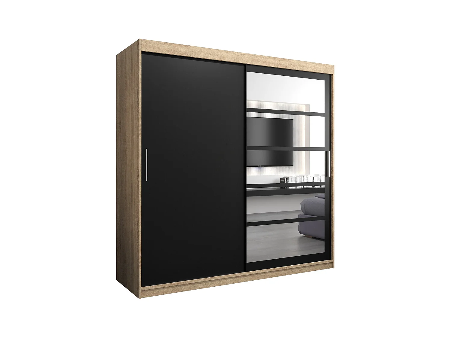 Schwebetürenschrank Roma 200/200/62 2-Türig (Sonoma/Schwarz)