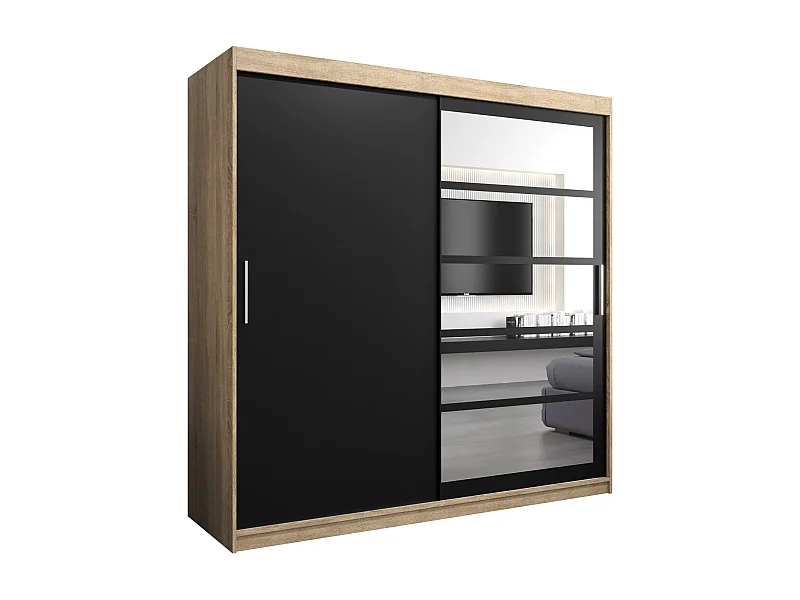 Schwebetürenschrank Roma 200/200/62 2-Türig (Sonoma/Schwarz)